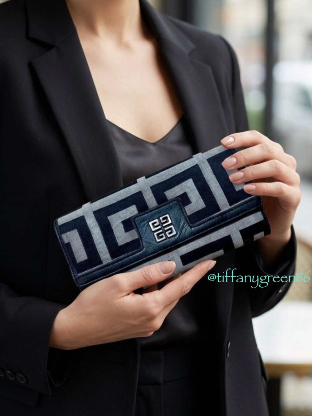 Rare Givenchy Monogram Women’s Long Canvas Wallet, Black/Gray Monogram